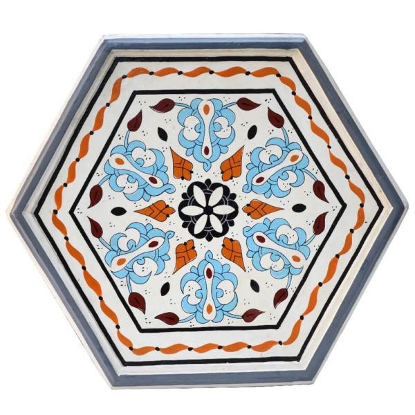 Marokkanischer Beistelltisch Baba Small - Weiß / Türkis Vollholz Handbemalt H 42 cm