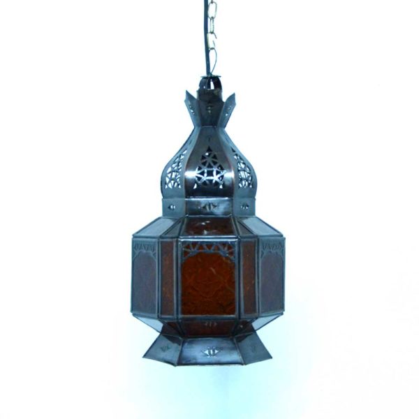 Orientalische Laterne Hexa – Amber Metall/Glas H 35 cm