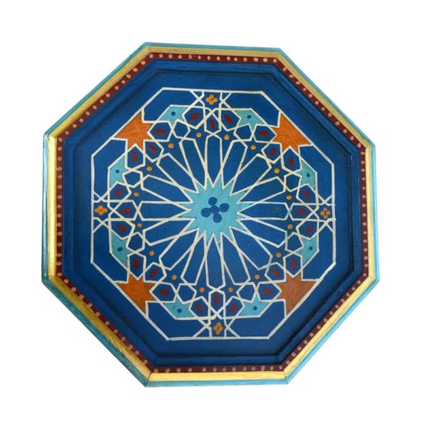 Marokkanischer Beistelltisch Souk Blau Handbemalt Vollholz H 50 cm