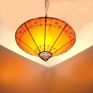Deckenlampe aus Leder Kegel Orange