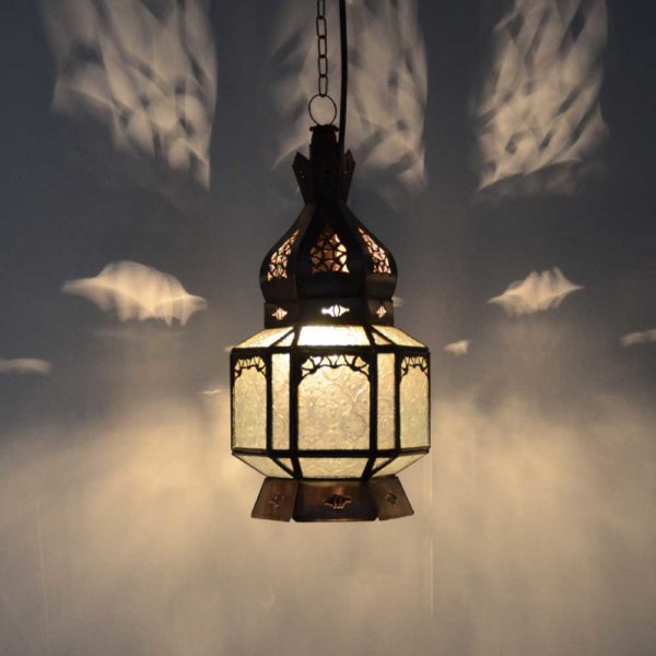 Orientalische Lampe Hexa Weiß Metall/Glas H 35 cm