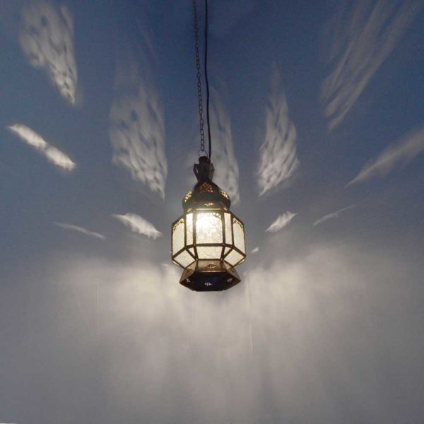 Orientalische Lampe Hexa Weiß Metall/Glas H 35 cm
