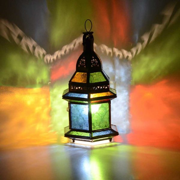Marokkanische Lampe Hexagon Bunt Metall/Glas H 32 cm