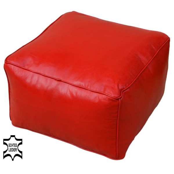 Orientalischer Sitzhocker Fares Box Rot aus Echtem Leder 50x50 cm