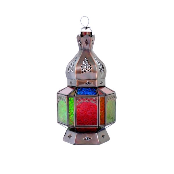 Orientalische Lampe Hexa Bunt Metall/Glas H 35 cm