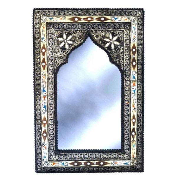 Orientalischer Spiegel Arabic Weiß / Versilbertes Messing H 80 cm